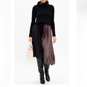 All Saints NWT Jessie Blk/Mink Asymmetrical Pleated Slip Dress + Sweater | Sz S